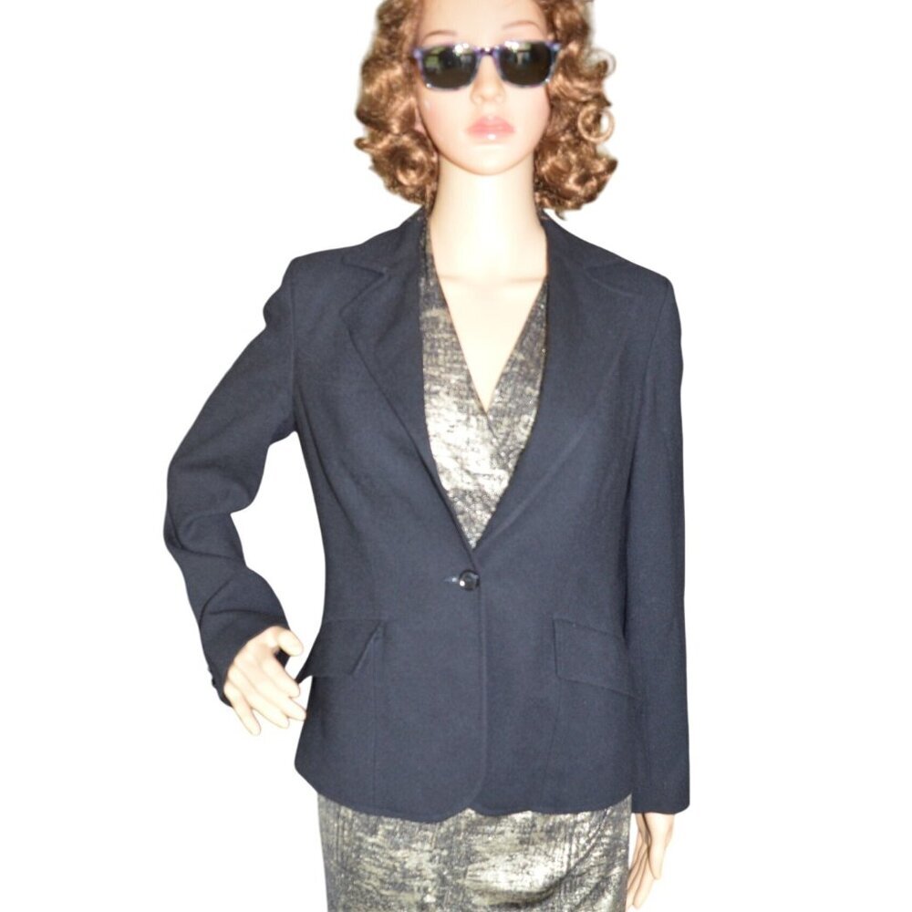 Vintage 90s Devon Hall 100% Wool Black Blazer Womens Size 8 Single Breasted Suit